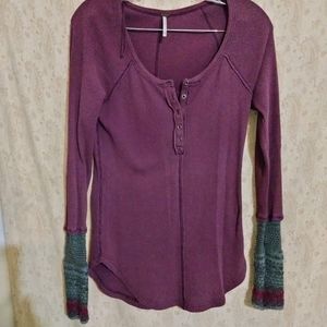 Free People sweater cuff thermal Henley Sz M